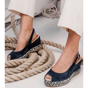 Patricia Green Sandals Women's 8 Black Piper Suede Leather Slingback Espadrille